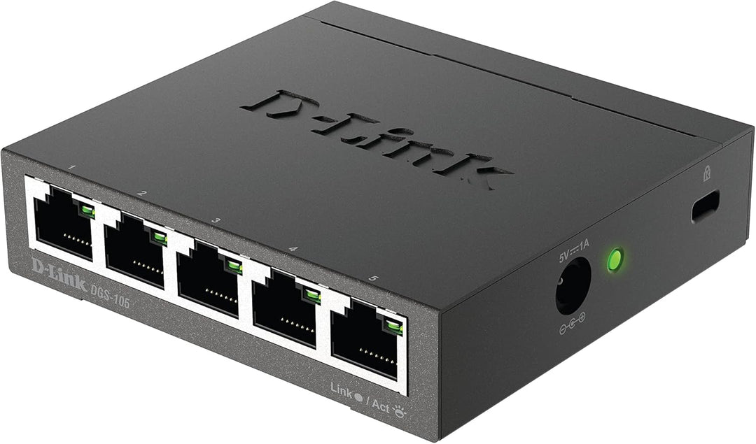 D-Link DGS-105 5 Ports Layer2 Gigabit Switch (bis zu 2000 Mbit/s Datenübertragung pro Port, einfache