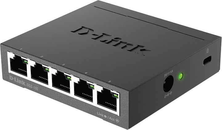 D-Link DGS-105 5 Ports Layer2 Gigabit Switch (bis zu 2000 Mbit/s Datenübertragung pro Port, einfache