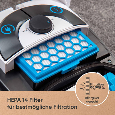 hoogo B3+ mit Flipflop Bodendüse | Staubsauger mit Beutel | Starke 850 W Saugleistung | HEPA 14 Filt