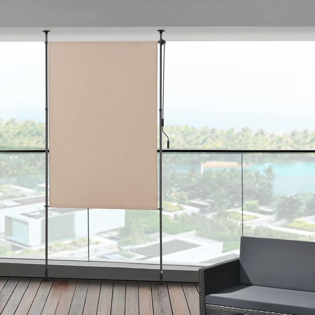 pro.tec Aussenrollo Cimarra 120 x 270 cm Balkonrollo Senkrechtmarkise mit Handkurbel Sichtschutz wit