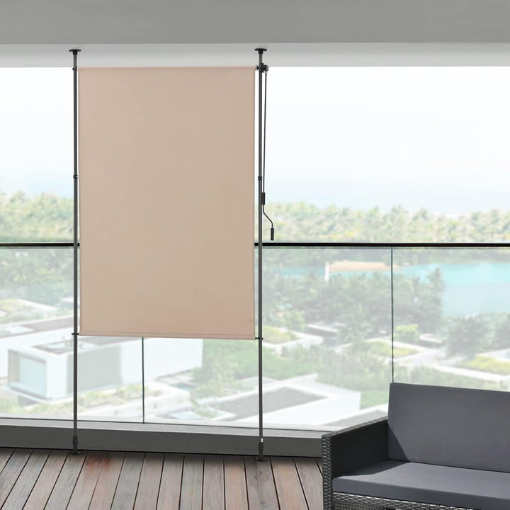 pro.tec Aussenrollo Cimarra 120 x 270 cm Balkonrollo Senkrechtmarkise mit Handkurbel Sichtschutz wit