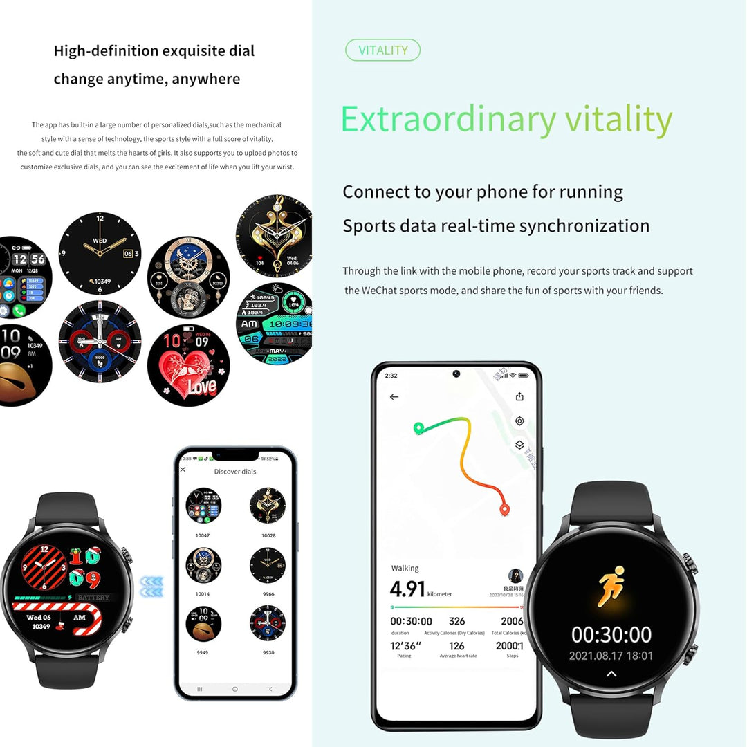 ZPIMY Smartwatch Damen mit Telefonfunktion, 1,39” AMOLED 5ATM wasserdichte Fitnessuhr Herren mit Tas