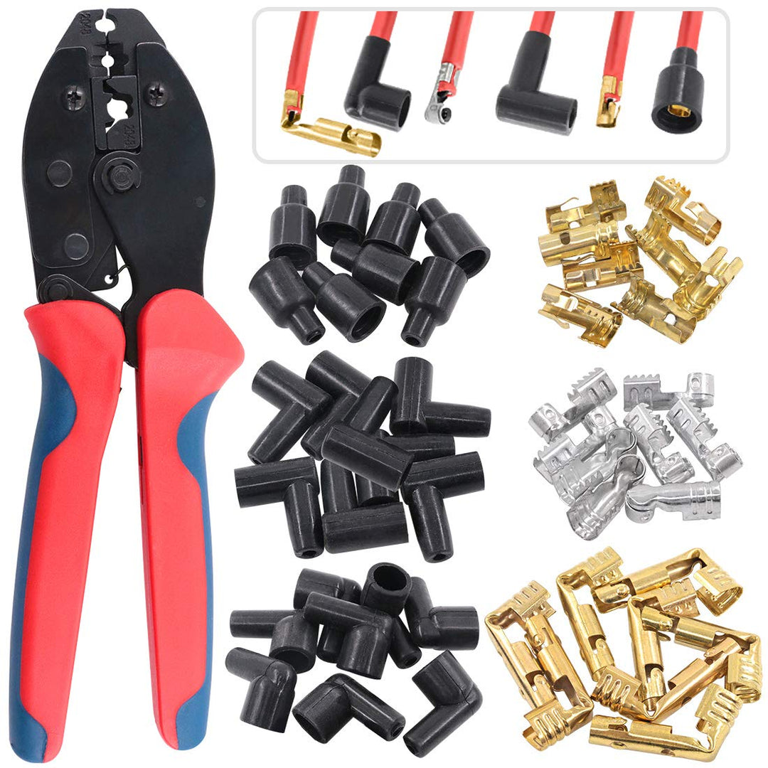 Glarks 25Pcs Ratchet Spark Plug Wire Crimper and 180 Degree/90 Degree/Straight Spark Plug Coil Termi
