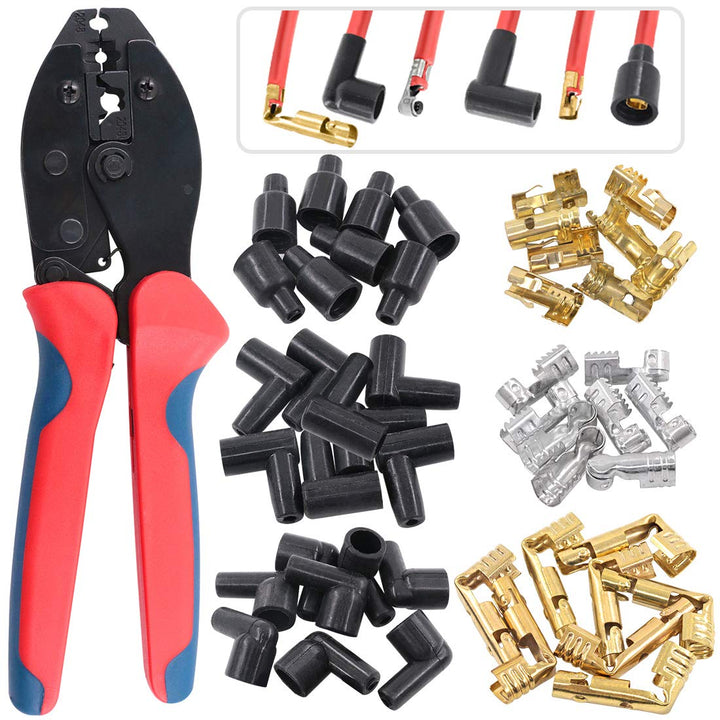 Glarks 25Pcs Ratchet Spark Plug Wire Crimper and 180 Degree/90 Degree/Straight Spark Plug Coil Termi