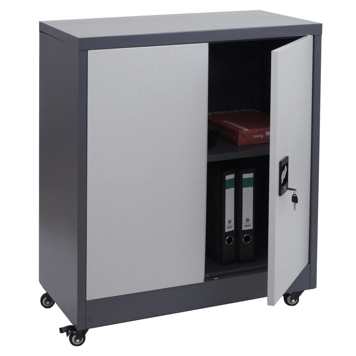 Aktenschrank HWC-O50, Büroschrank Stahlschrank mit Rollen, 2 Türen abschliessbar, Stahl 98x80x40cm -