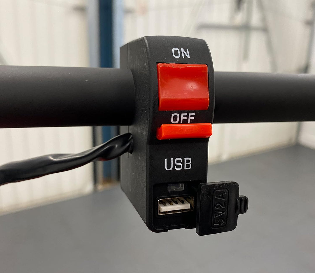 Motorrad Ein-/Aus-Schalter mit USB-Ladeanschluss, Buchse für Handy, Navi, GPS, passend für 22 mm Len