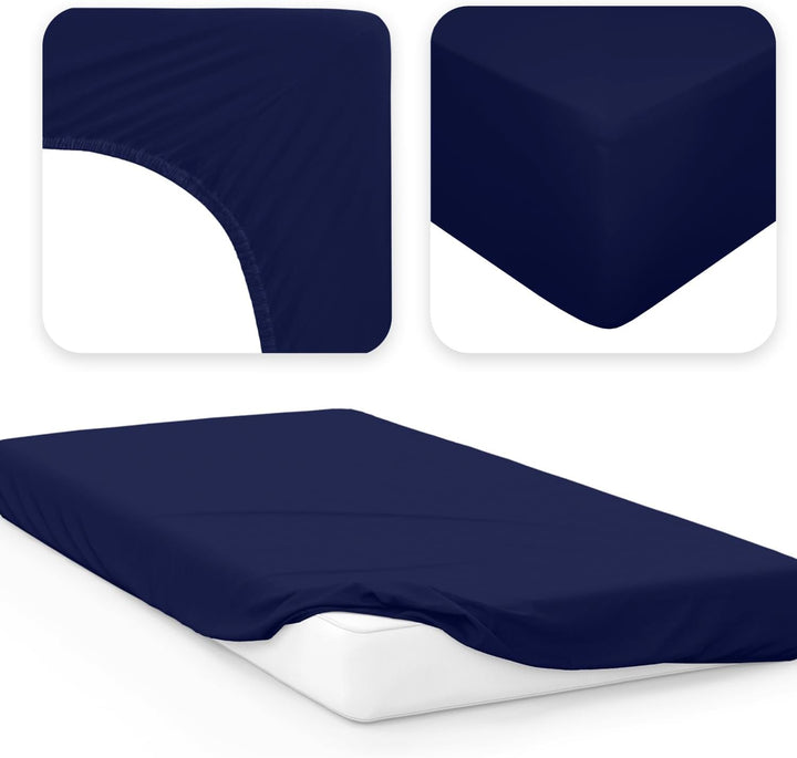 Jacobson Jersey Spannbettlaken Spannbetttuch Baumwolle Bettlaken (Premium 200x220 cm, Dunkelblau) PR
