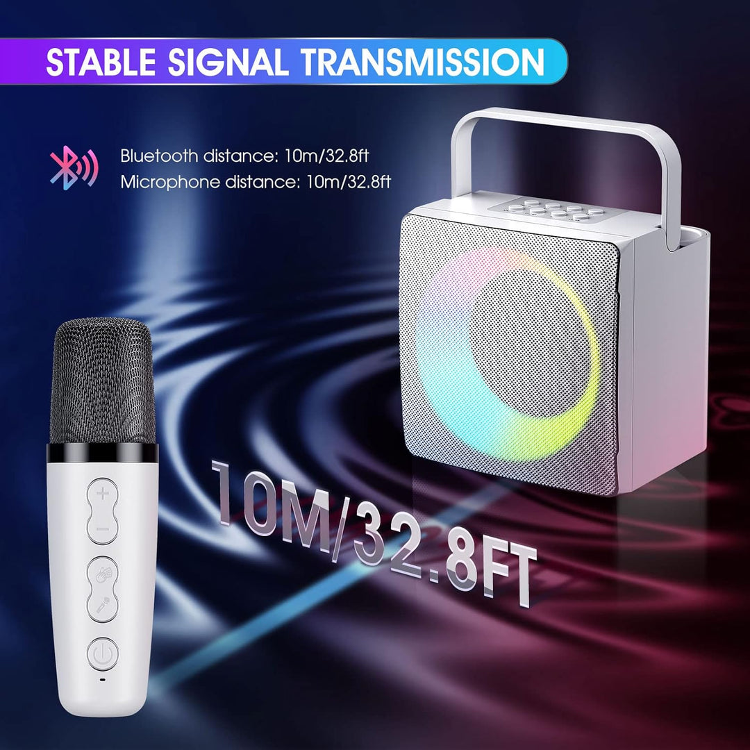 GJCrafts Karaoke Machine mit LED-Licht, Bluetooth Karaoke Lautsprecher mit 2 Drahtlosen Mikrofonen,