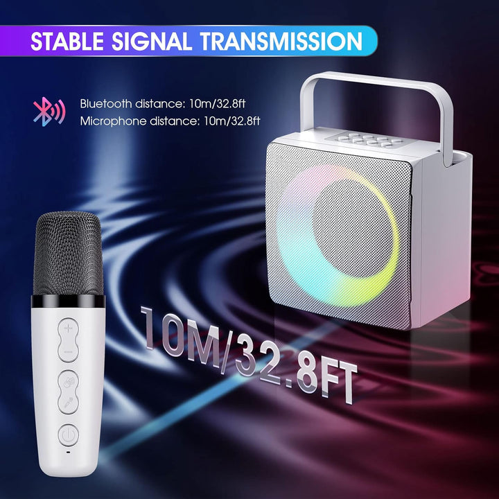 GJCrafts Karaoke Machine mit LED-Licht, Bluetooth Karaoke Lautsprecher mit 2 Drahtlosen Mikrofonen,