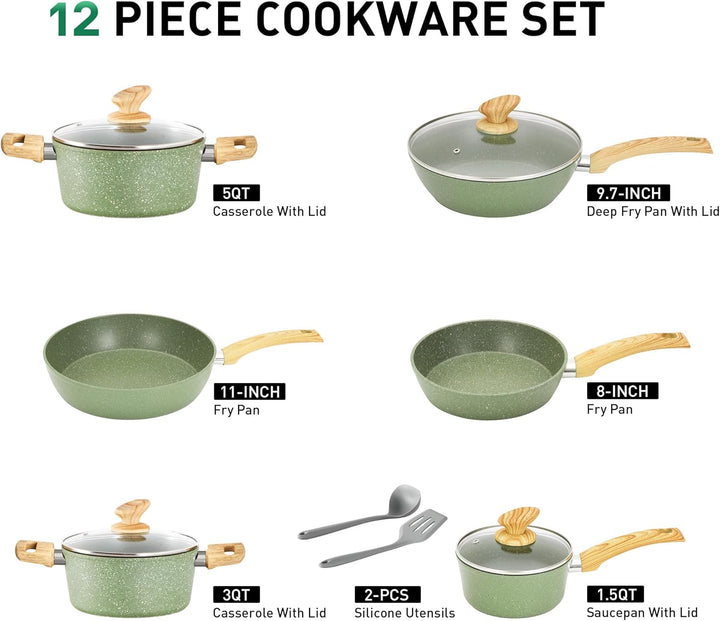 Kitchen Academy Topfset 12tlg Antihaft-Versiegelung Kochgeschirr Set Topf und Pfannenset mit Deckel,