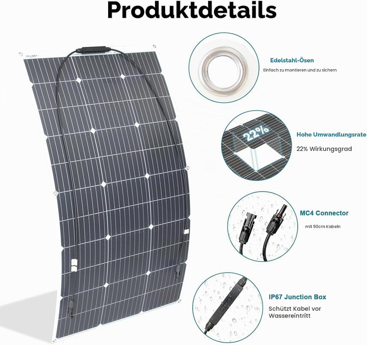 Monokristallines 200W 12V Flexibles Solarpanel Kit Für Outdoor mobile Nutzung 200W Solar Panel Syste