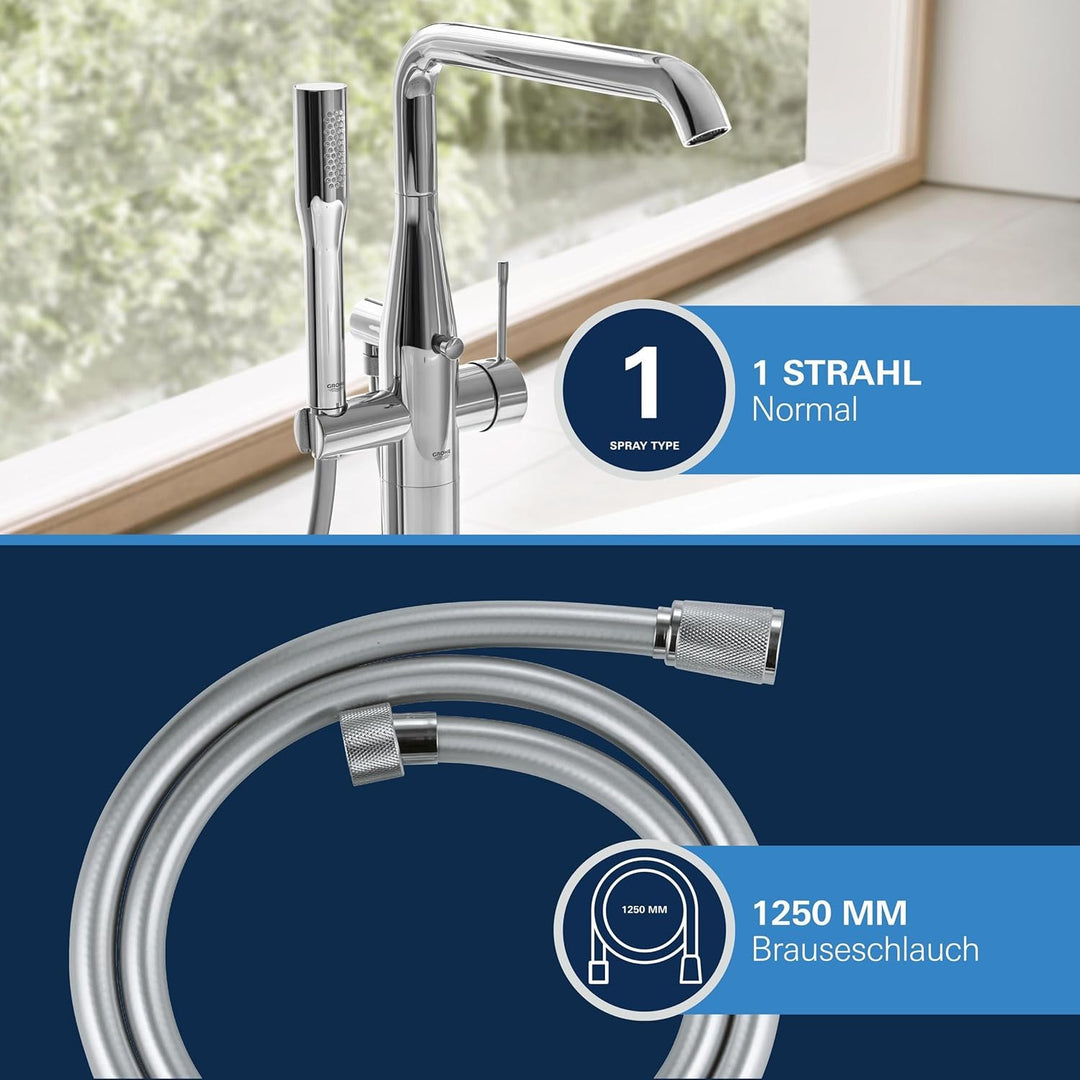 GROHE Essence - Einhand- Wannenbatterie (bodenmontage, mit Euphoria Cosmopolitan Stick Handbrause, a
