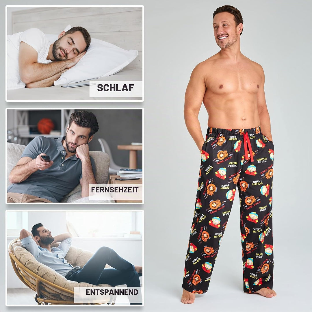 South Park Herren Lang Pyjamahose - bequemer Schlafanzug S Schwarz/Multi, S Schwarz/Multi