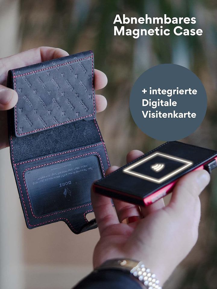 BORZ Prime Limited Kartenetui mit Münzfach für AirTag I Digitale Visitenkarte I Slim Wallet RFID Sch