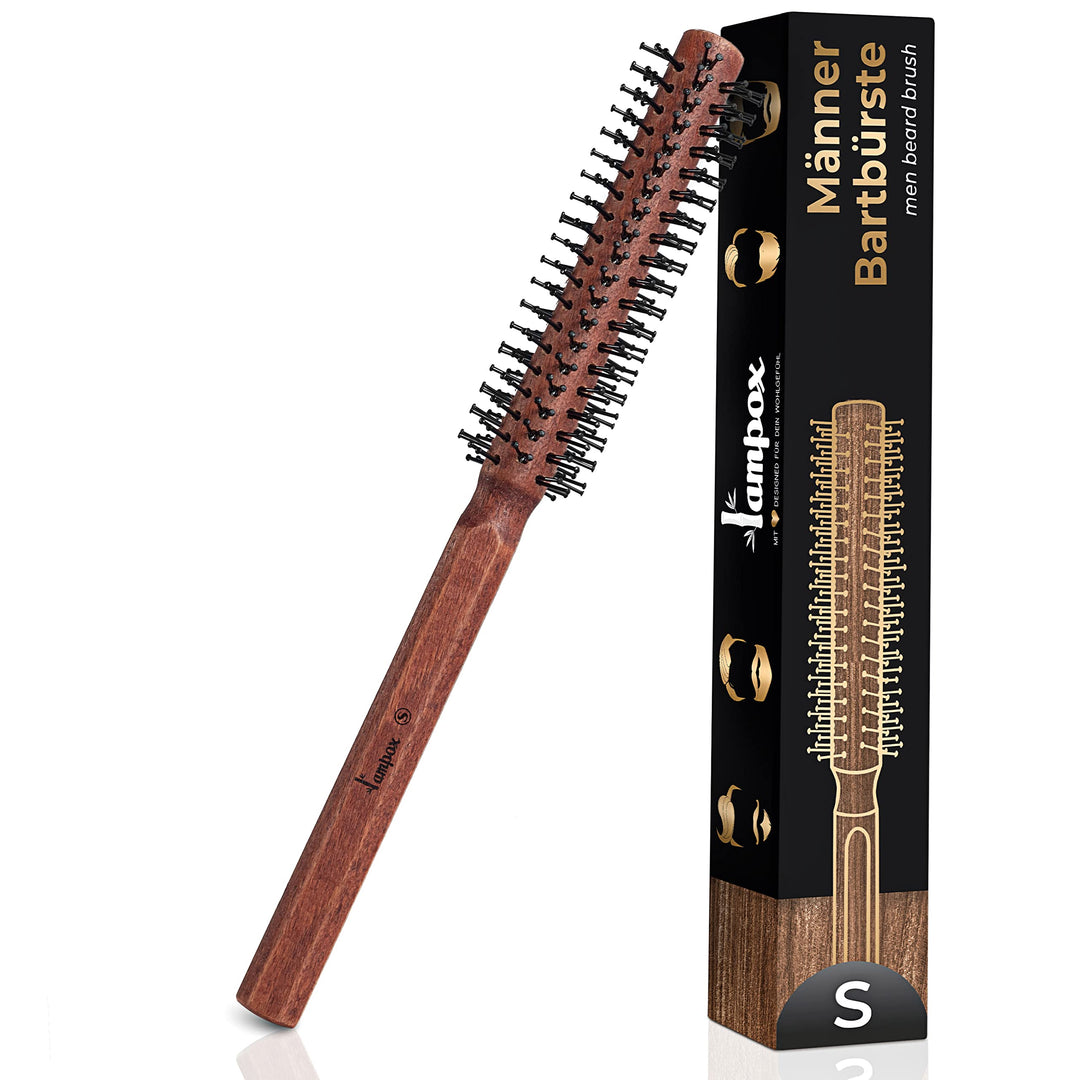 lampox Männer Bart-Rundbürste, Bartstyling, Bartbürste, Föhnbürste, Haarbürste für kurze Haare (S),