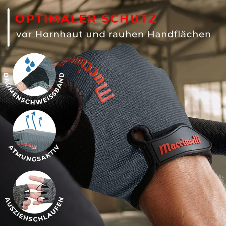 MACCIAVELLI® Fitness Handschuhe Damen Herren - Trainingshandschuhe für Kraftsport, Krafttraining, Bo