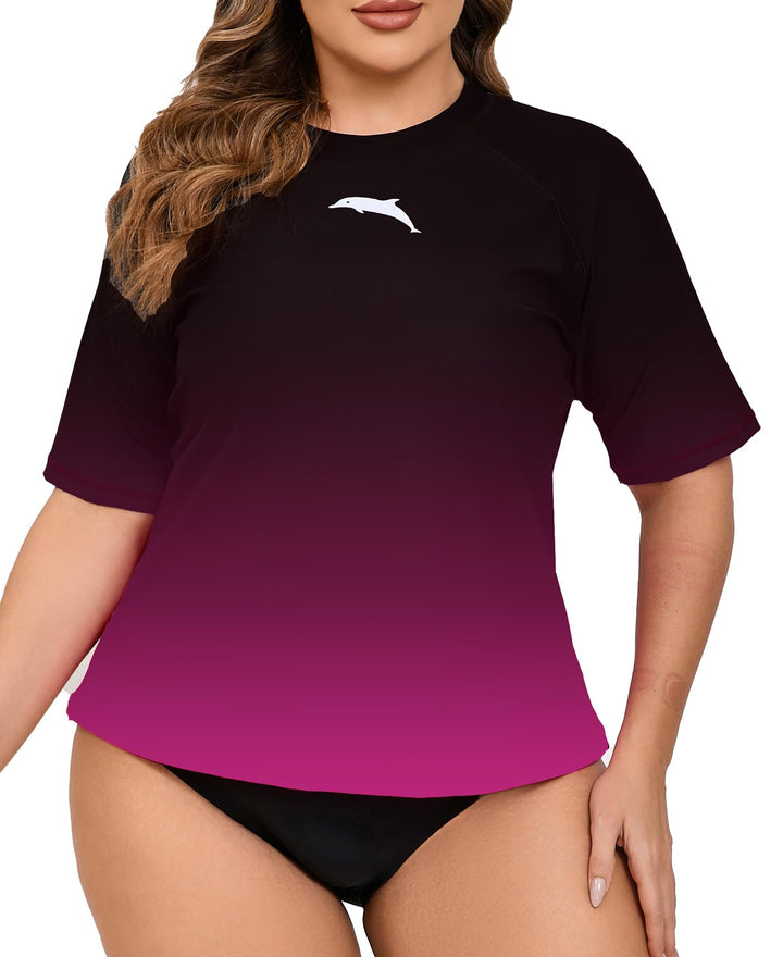 Halcurt UV Shirt Damen Übergrösse Rash Guard Kurzarm UPF 50+ Badeshirt UV Schutz Schwimmshirt Schnel