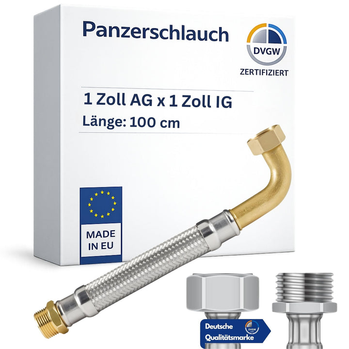 DVGW gep. Panzerschlauch 1 Zoll DN25 Edelstahl Flexschlauch Wasseranschluss Heizung Enthärtungsanlag