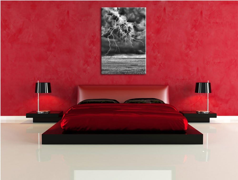 Pixxprint Gewitter über Meer als Leinwandbild/Grösse: 100x70 cm/Wandbild/Kunstdruck/fertig bespannt,