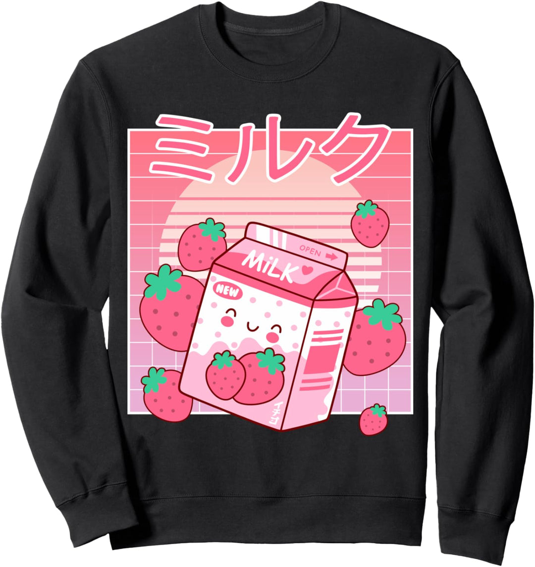 Lustige 90s japanische Kawaii Erdbeermilchshake Sweatshirt