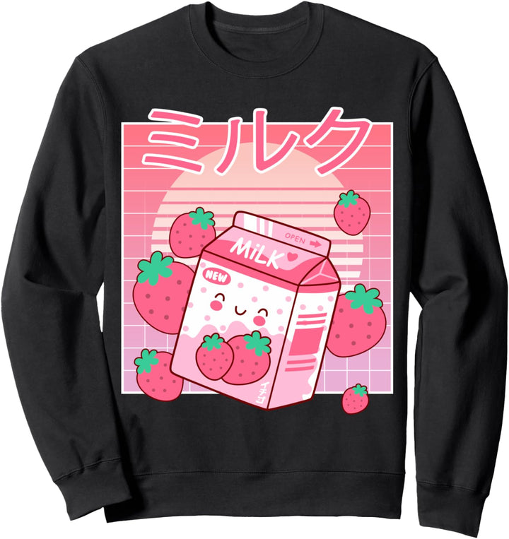 Lustige 90s japanische Kawaii Erdbeermilchshake Sweatshirt