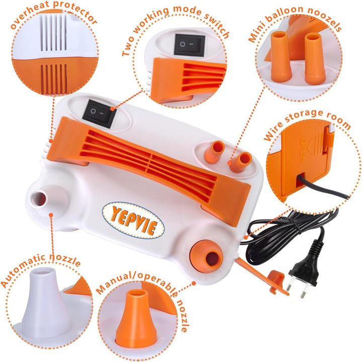Luftballonpumpe Elektrische, 600W Elektrische Ballonpumpe Kit mit 14 Ballongirlande Kits, 2 Inflatio