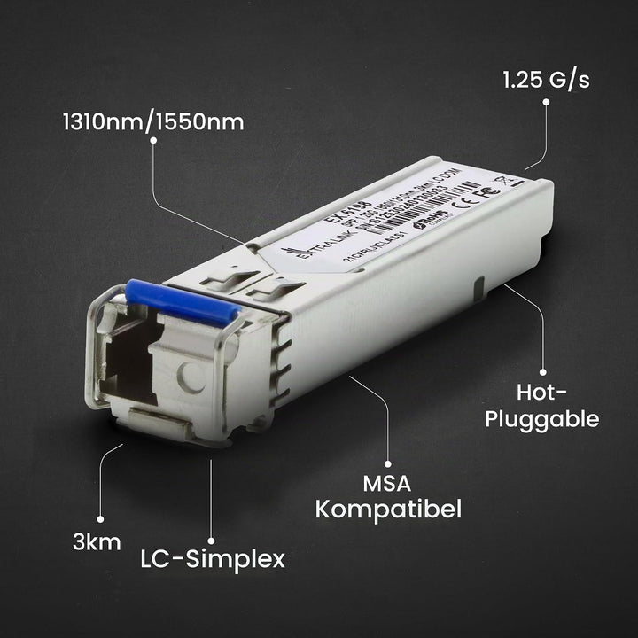 Extralink WDM SFP Modul Singlemode 1.25G LC 1310/1550nm bis 3km – Kompatibel mit Ubiquiti UniFi Netg