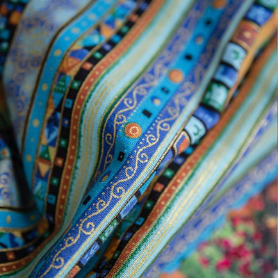 Freyamy Vorhang 160x150cm Boho Bunt Blau Baumwolle Leinen Landhausstil Vintage Vertikale Streifen Bl