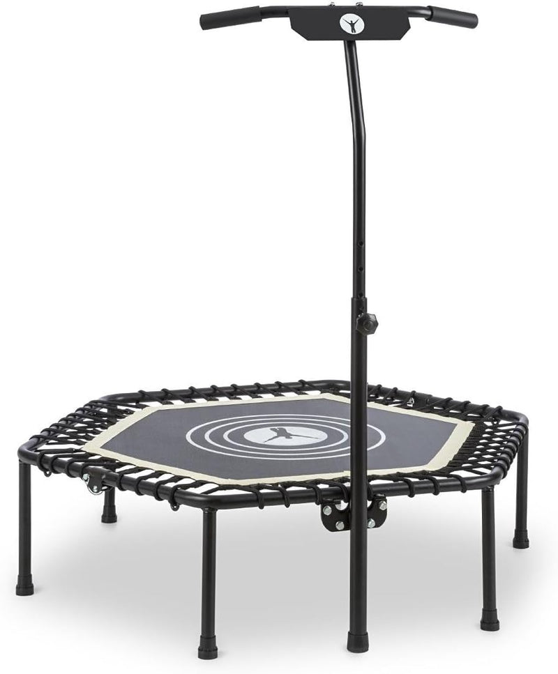 Klarfit Jumpanatic Trampolin Indoor - Fitness Trampolin mit extra grosser Sprungfläche von 112 cm Ø,