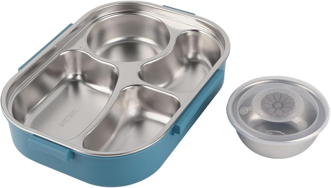 Tissting Edelstahl Lunchbox 4-Fach Tragbarer Lebensmittelbehälter mit Silikondichtung 1500ml für Stu