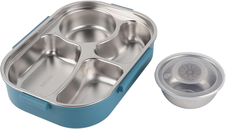 Tissting Edelstahl Lunchbox 4-Fach Tragbarer Lebensmittelbehälter mit Silikondichtung 1500ml für Stu