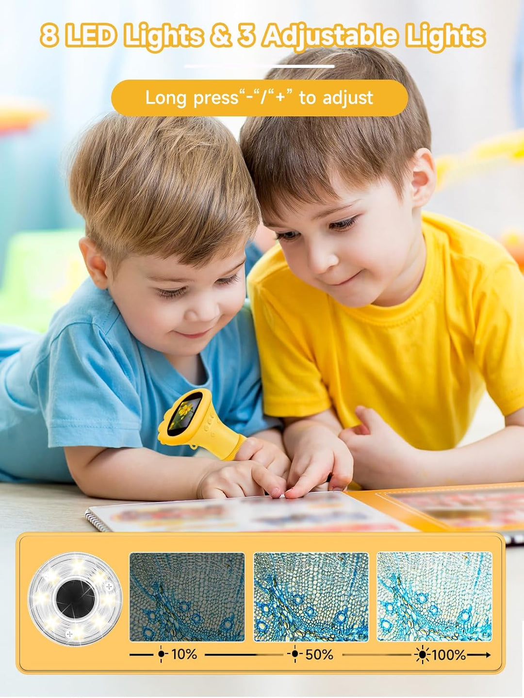 Mikroskop für Kinder, Digitales Taschenmikroskop mit 2,0" IPS-Bildschirm Lupe 200x Vergrösserung, 8