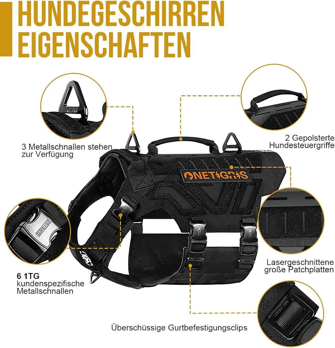 OneTigris X Armor Taktisches Hundegeschirr, Sicherheitsgeschirr mit Vollmetallschnalle und D-Ring, H