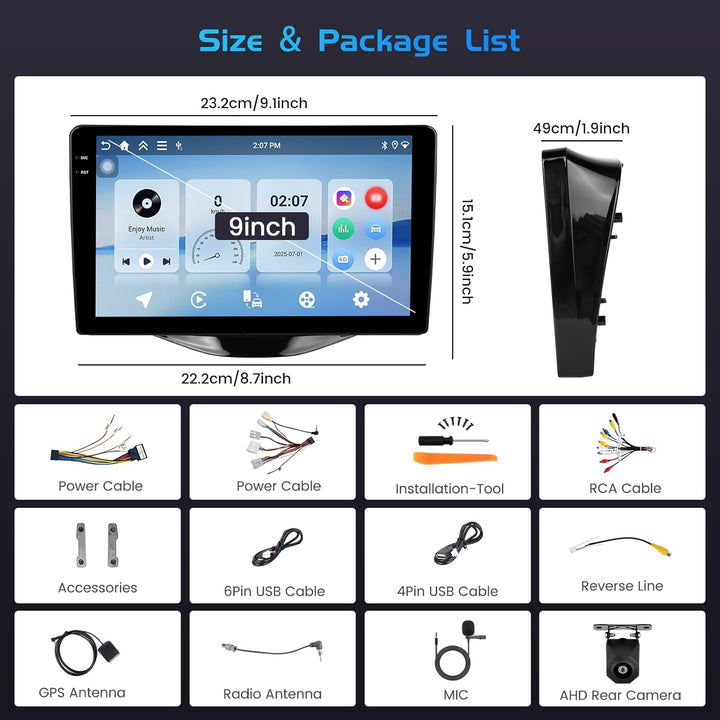 Inefala 4+64G Android 15 Autoradio für Toyota Aygo Peugeot 108 Citroen C1 2015-2020 mit Wireless Car