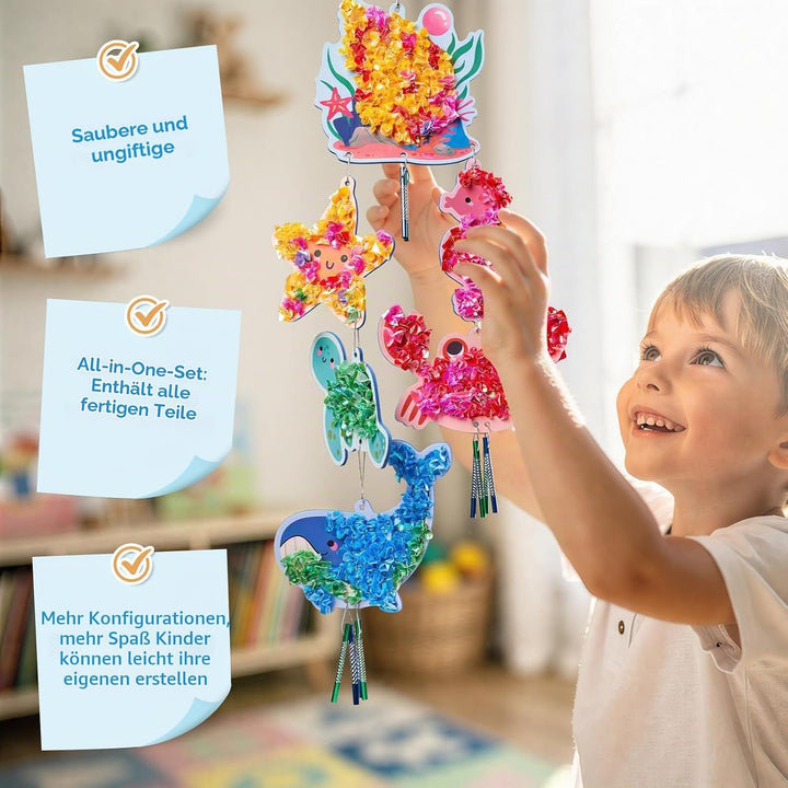 JoyCat Poke Art Basteln Kinder, Windspiel mit Meerestieren, 3D Bastelset mit klingenden Windspielele