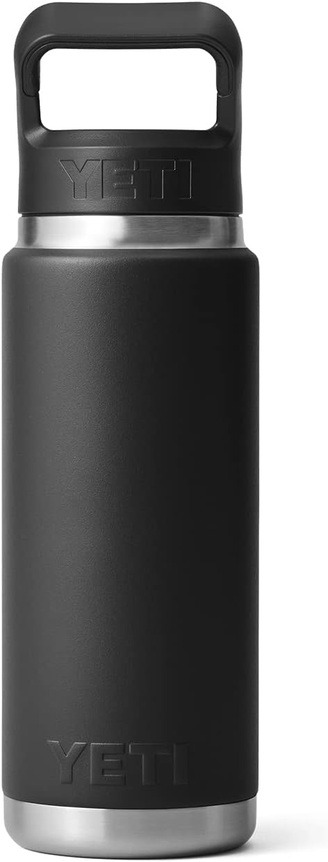 YETI Rambler 750 ml Flasche, vakuumisoliert, Edelstahl mit Strohhalmkappe, Schwarz, Schwarz