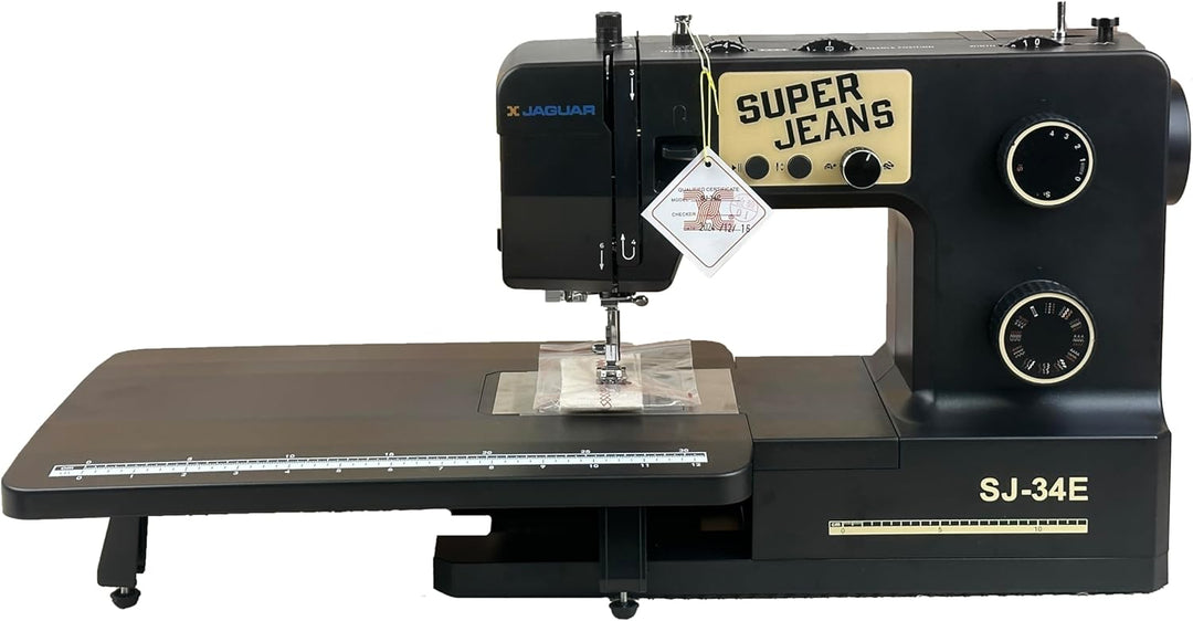 Jaguar SJ-34E Robuste Nähmaschine für dicke Stoffe | 34 Stiche | Elektronik | Erweiterungstisch | Au