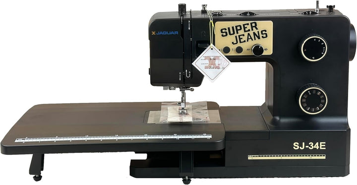 Jaguar SJ-34E Robuste Nähmaschine für dicke Stoffe | 34 Stiche | Elektronik | Erweiterungstisch | Au