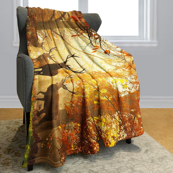 YISUMEI Decke 150x200 cm Kuscheldecken Sanft Flanell Weich Fleecedecke Bettüberwurf Hirsch im Herbst