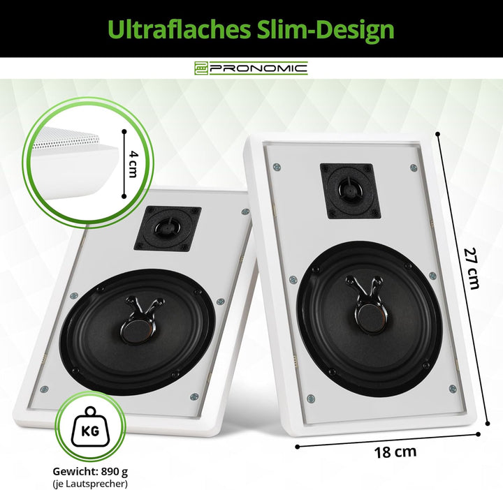 Pronomic FLS-540 WH Flatpanel Wandlautsprecher Boxen Paar (HiFi Flachlautsprecher, 2-Wege Box, 5,25"