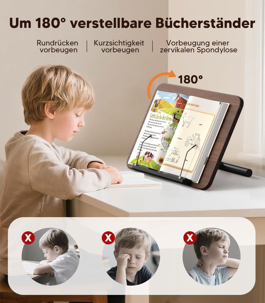 TURNRISE 2 in 1 Buchständer Book Stand Höhenverstellbarer Buchhalter für Boden/Tisch mit XXL-Platte