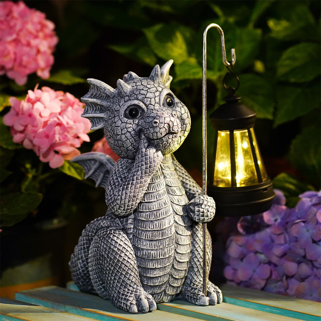Yeomoo Drachen Gartenfiguren mit Solarlampen Gartendeko für Draussen: Drachen Figuren Deko mit LED S