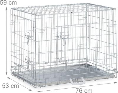 Relaxdays Hundekäfig, zuhause & Auto, HBT: 59 x 76 x 53 cm, faltbare Hundebox mit Boden, 2 Türen, Gr