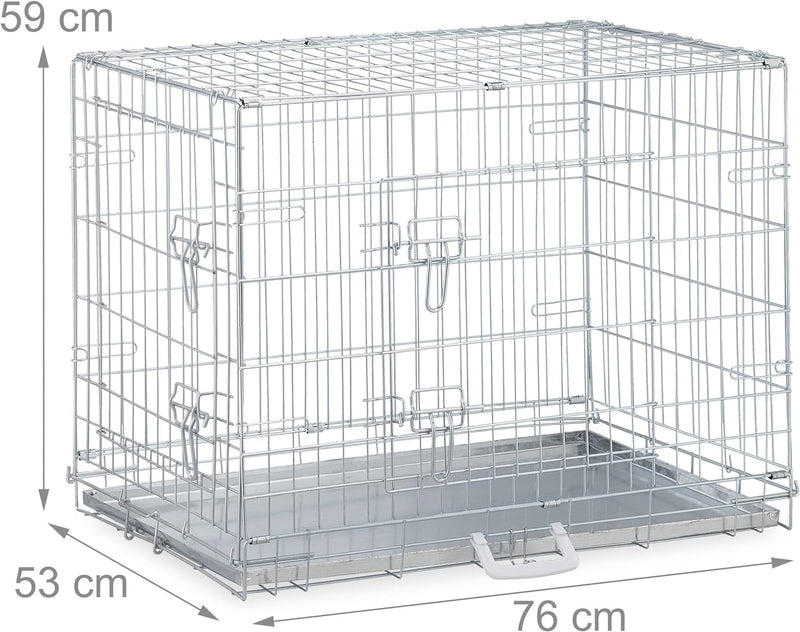 Relaxdays Hundekäfig, zuhause & Auto, HBT: 59 x 76 x 53 cm, faltbare Hundebox mit Boden, 2 Türen, Gr