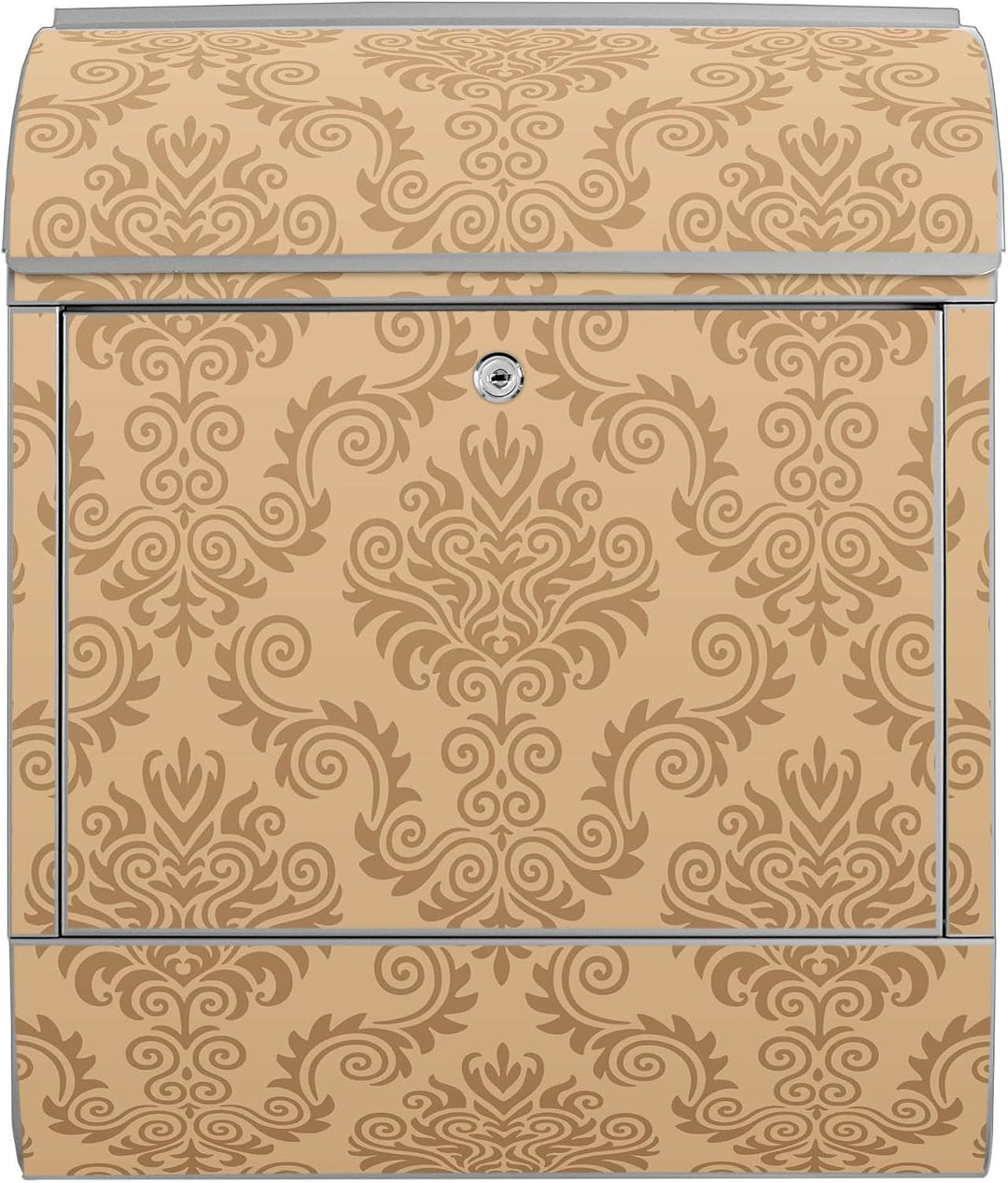 banjado® Design Briefkasten mit Motiv Tapete Beige 39x47x14cm &amp; 2 Schlüssel - Briefkasten Stahl Silb