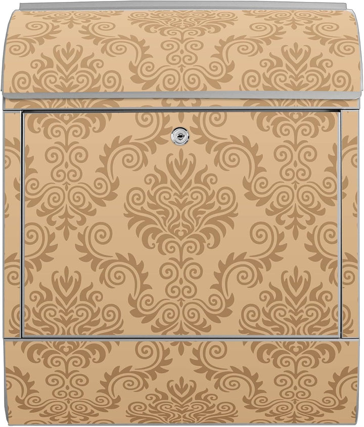 banjado® Design Briefkasten mit Motiv Tapete Beige 39x47x14cm &amp; 2 Schlüssel - Briefkasten Stahl Silb
