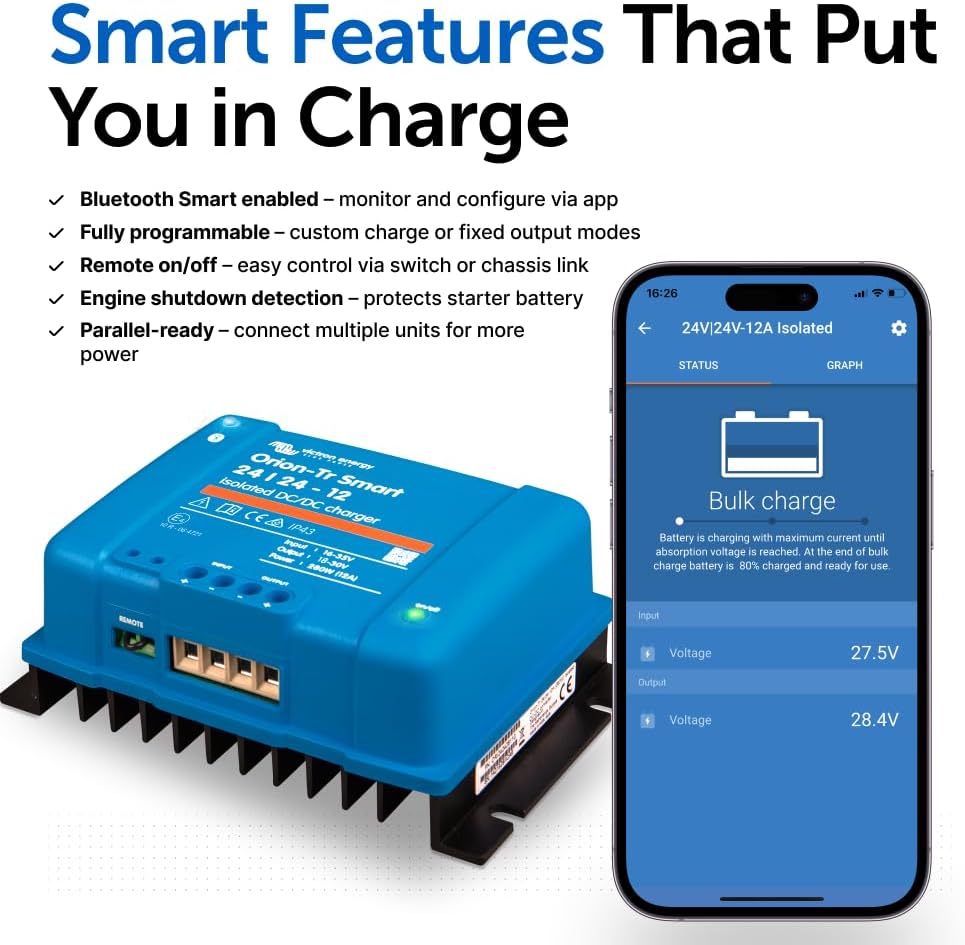 Victron Energy Orion-Tr Smart DC-DC Ladebooster (Bluetooth) - 24/24V, 12 Amp, 280-Watt - Batterie La