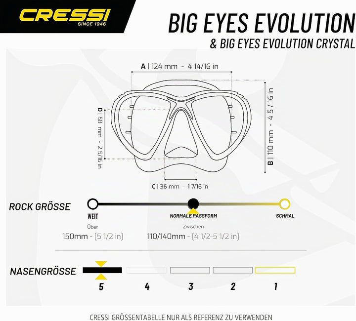 Cressi Big Eyes Evolution - Revolutionäre Erwachsene Tauchmasken Big Eyes Evolution Crystal Mask Tra