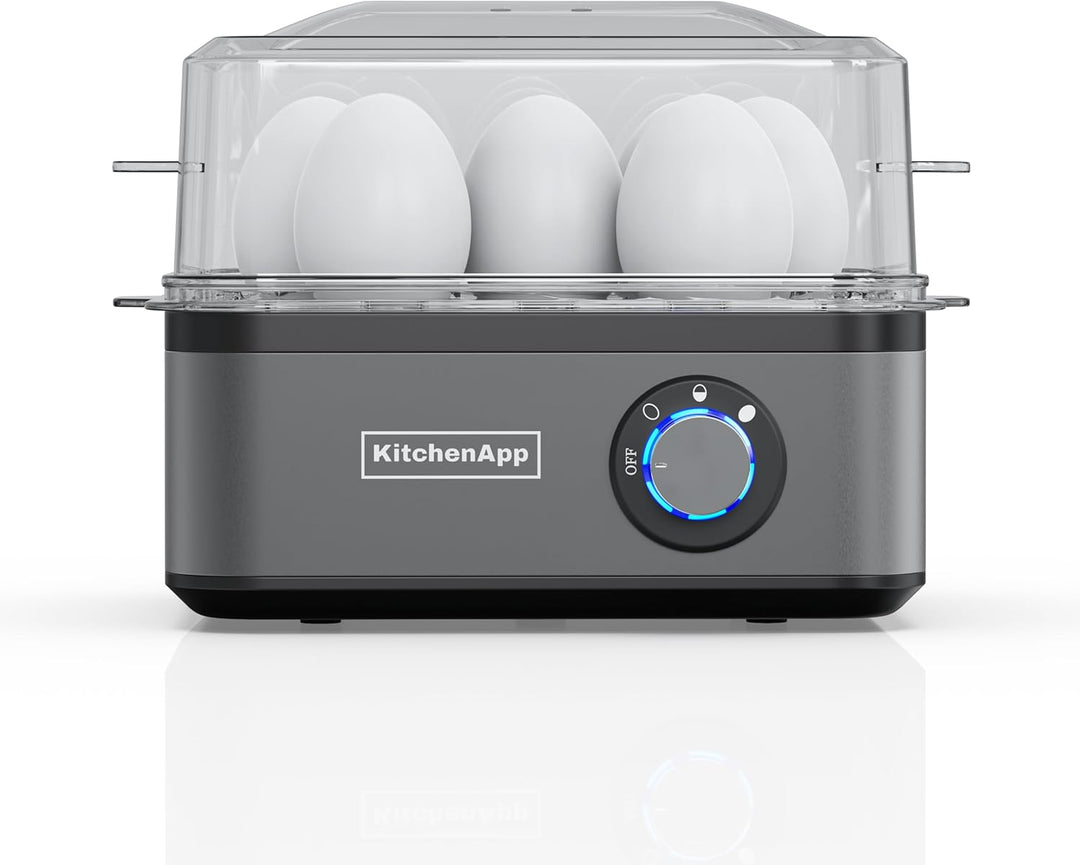 Eierkocher Edelstahl für 1 bis 8 Eier mit elektronischer Kochzeitüberwachung, inkl. Messbecher mit E