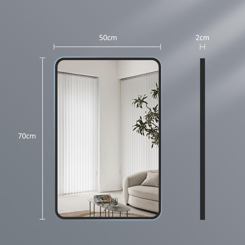 Spiegel Schwarz 50x70 cm Rechteckiger Wandspiegel mit Metallrahmen Badspiegel Badezimmerspiegel Deko